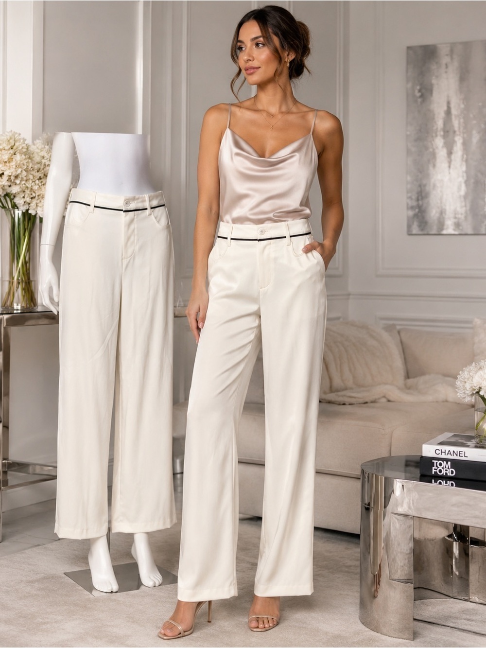 Fleur Du Mal Ivory Silk Tuxedo Pants S Bridal Wedding Guest Resort Quiet Luxury